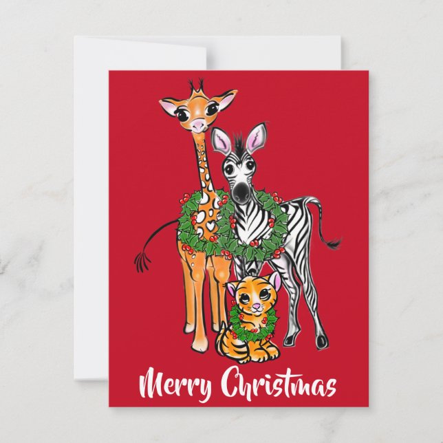 Festive Christmas safari, zebra giraffe lion Note Card (Front)