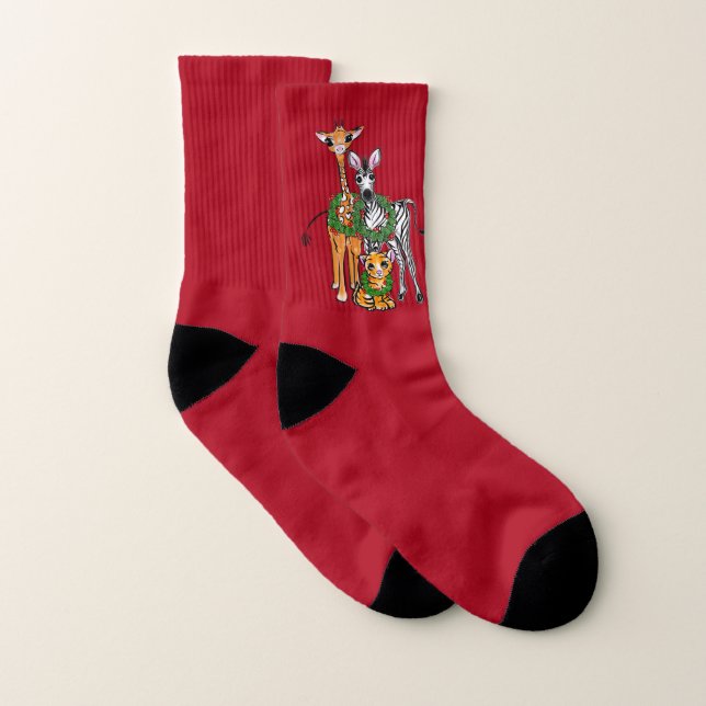 Festive Christmas safari, zebra giraffe lion Socks (Pair)