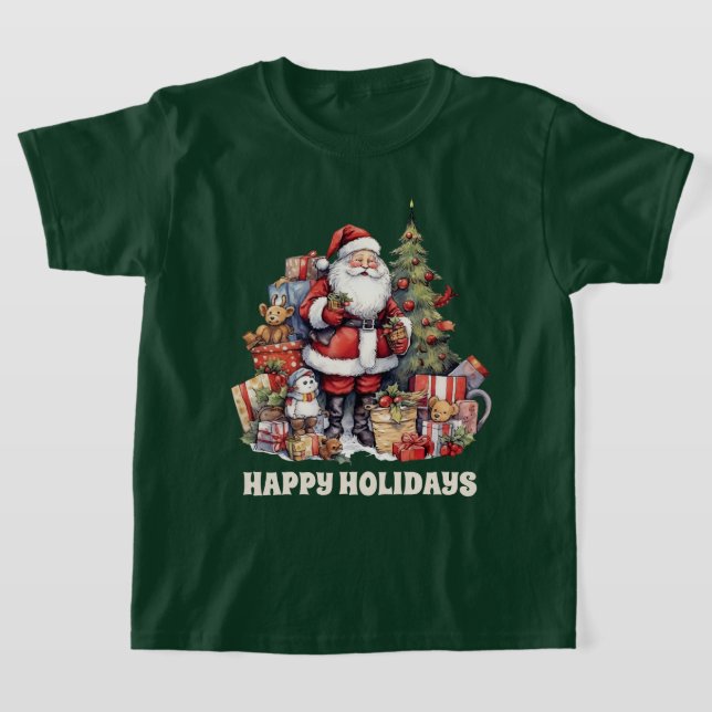 festive Christmas Santa add text watercolor  T-Shirt (Laydown)