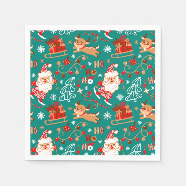 Festive Christmas Santa and Reindeer Napkins (Front)