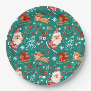 Festive Christmas Santa and Reindeer Paper Plates