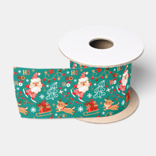 Festive Christmas Santa and Reindeer Wrapping Pap Satin Ribbon