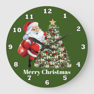 Festive Christmas Santa and tree Large Clock
