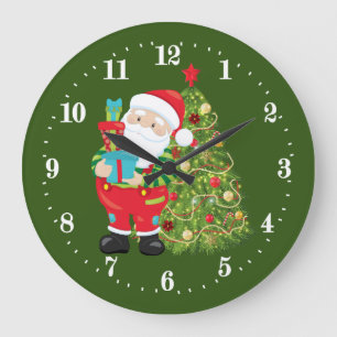 Festive Christmas Santa and trees Large Clock