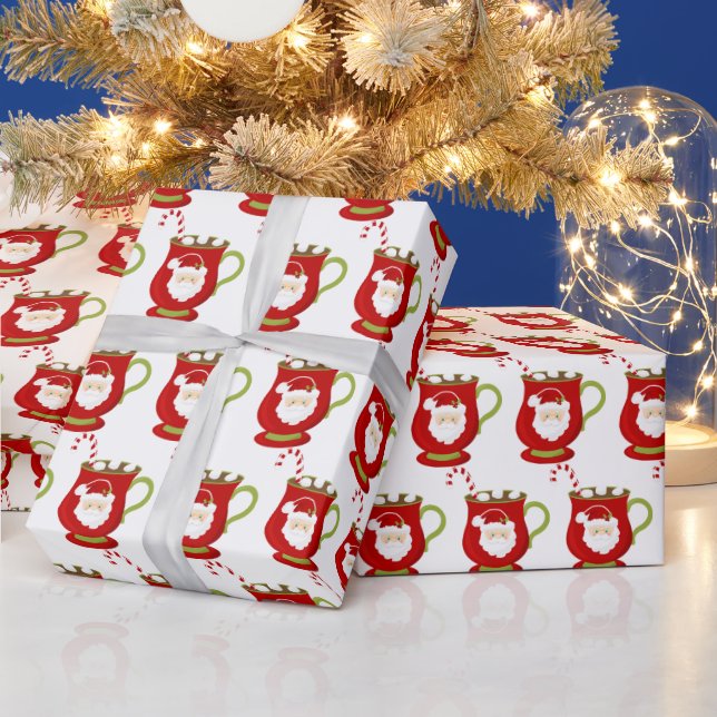 Festive Christmas Santa cocoa tiled party Wrapping Paper (Holidays)