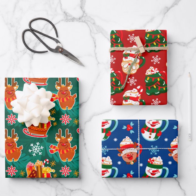 Festive Christmas Santa Cocoa  Wrapping Paper Sheets (Front)