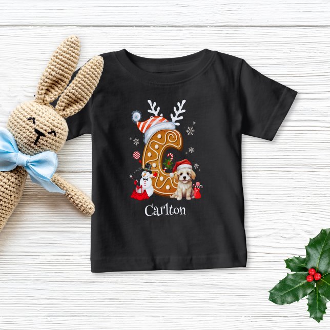 Festive Christmas Santa Gingerbread Letter C  Boy  Baby T-Shirt (Creator Uploaded)