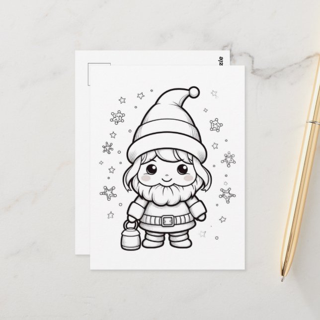Festive Christmas Santa kids coloring Postcard (Front/Back In Situ)