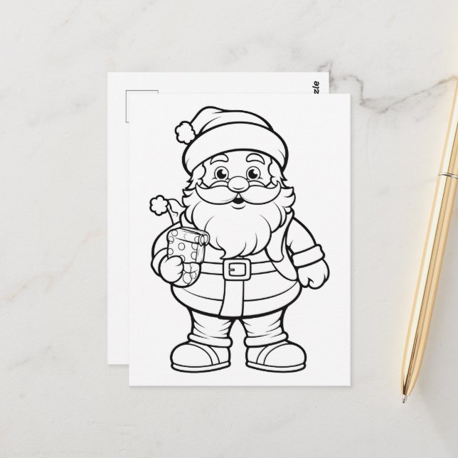 Festive Christmas Santa kids coloring  Postcard (Front/Back In Situ)