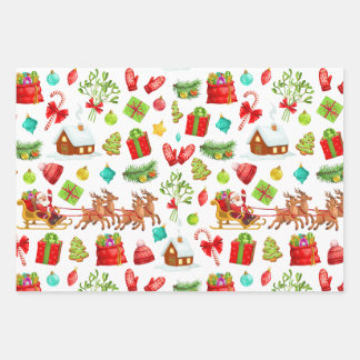 Festive Christmas Santa on the Sleigh and Gifts Wrapping Paper Sheets
