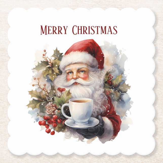 Festive Christmas Santa Paper Coaster (Front)