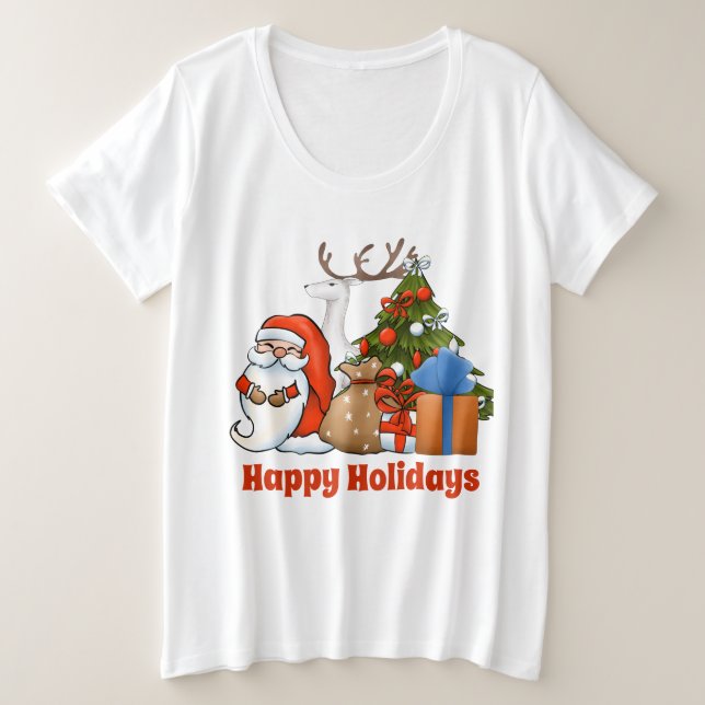 Festive Christmas Santa reindeer add message Plus Size T-Shirt (Design Front)