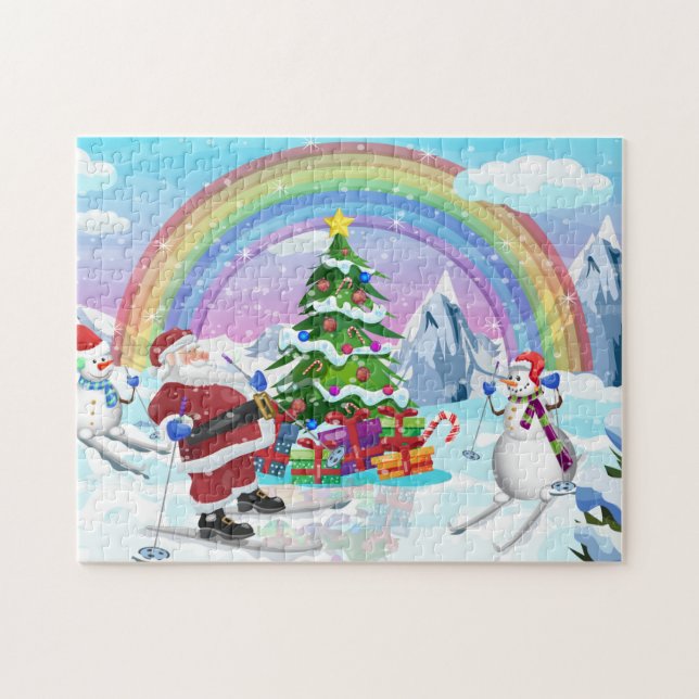 festive Christmas Santa snowman Holiday Jigsaw Puzzle (Horizontal)