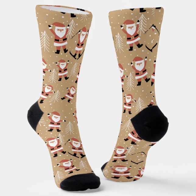Festive Christmas Santa Snowy Celebration Socks (Angled)