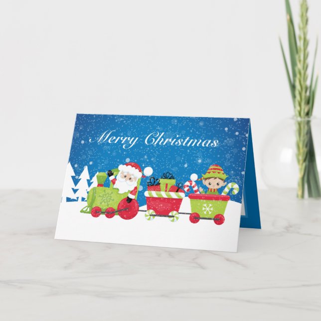 festive Christmas Santa train Holiday Card (Front)