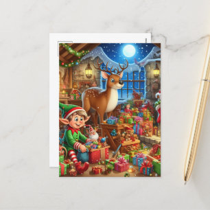 Festive Christmas Santa's workshop Holiday Postcard