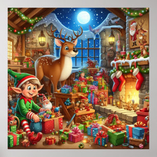 Festive Christmas Santa's workshop Poster