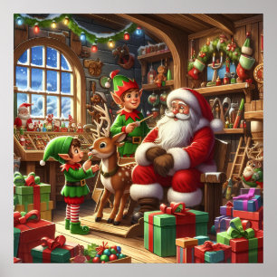 Festive Christmas Santa's workshop Poster