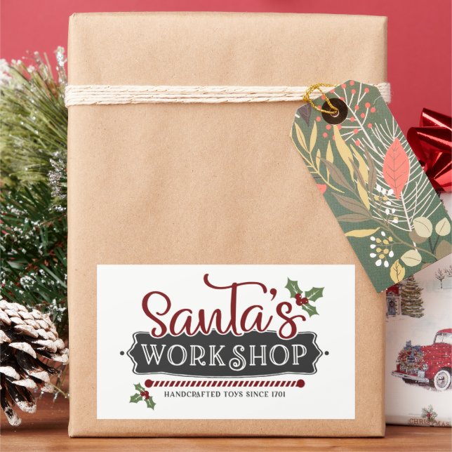 Festive Christmas Santa's workshop  Rectangular Sticker (Holiday)
