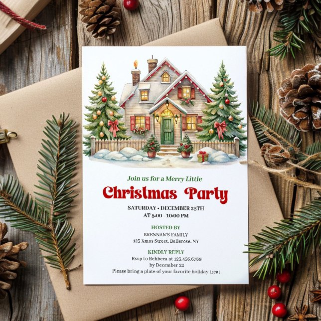 Festive Christmas Scene Red Green Holiday Invite (Festive Christmas Scene Red Green Holiday Invite)