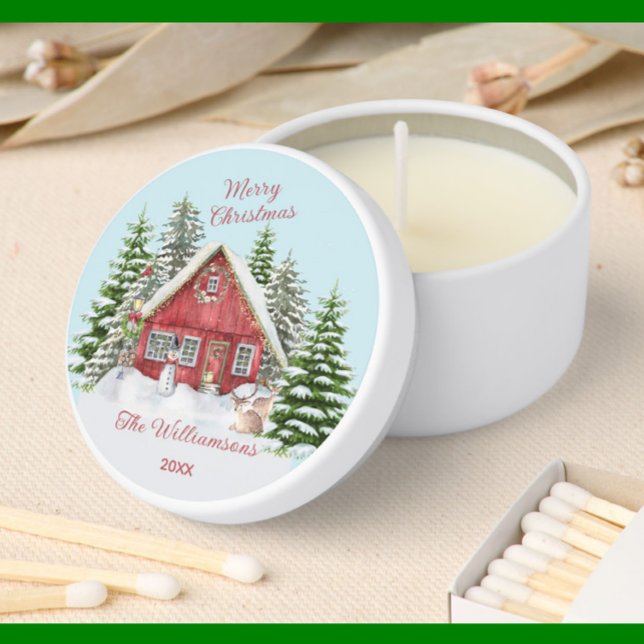 Festive Christmas Scene Snow Gifts  Mini Candle Favors (Creator Uploaded)