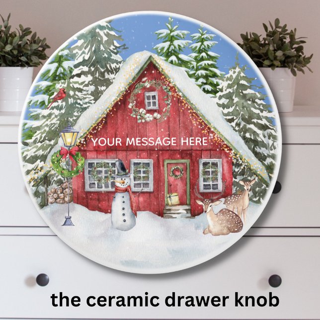 Festive Christmas Scene Snow Trees Deer Ceramic Knob (Creator Uploaded)