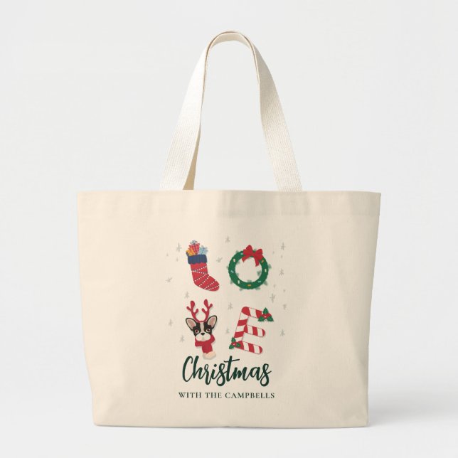 Festive Christmas Script Family Matching Holidays Large Tote Bag (Front)