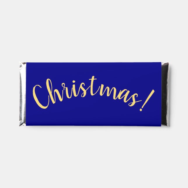Festive CHRISTMAS Script Royal Blue Background Hershey Bar Favors (Front)