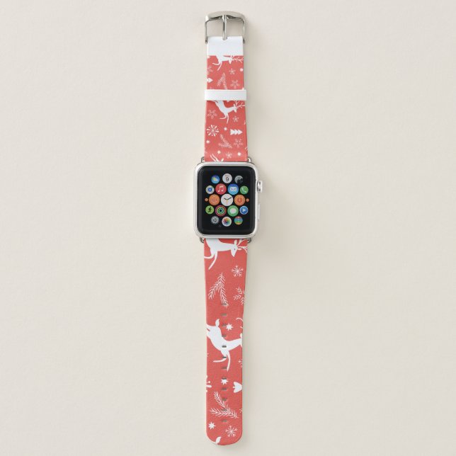 Festive Christmas Seamless Pattern Apple Watch Band (Front)