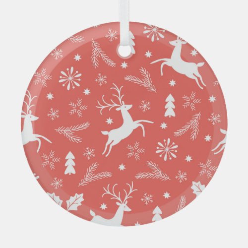 Festive Christmas Seamless Pattern Glass Ornament
