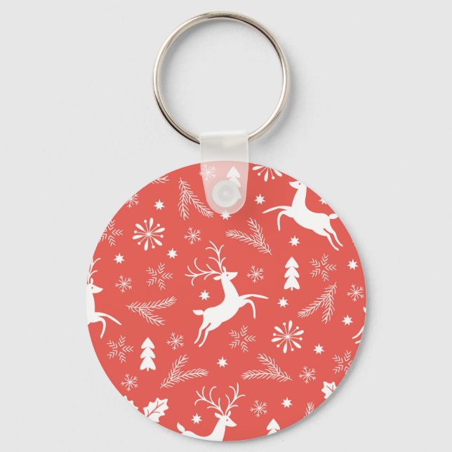 Festive Christmas Seamless Pattern Keychain (Front)