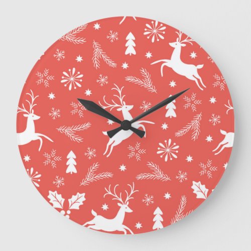 Festive Christmas Seamless Pattern Large Clock