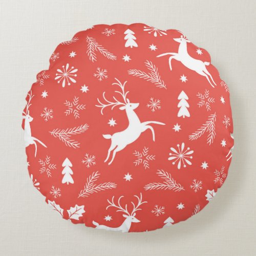 Festive Christmas Seamless Pattern Round Pillow