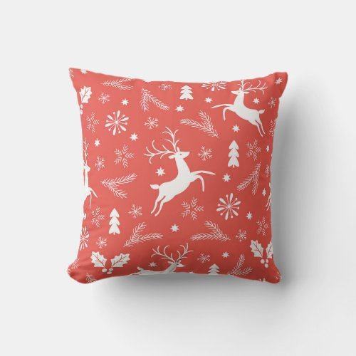 Festive Christmas Seamless Pattern Throw Pillow