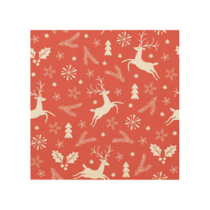 Festive Christmas Seamless Pattern Wood Wall Art