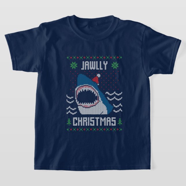 Festive Christmas shark Holiday T-Shirt (Laydown)