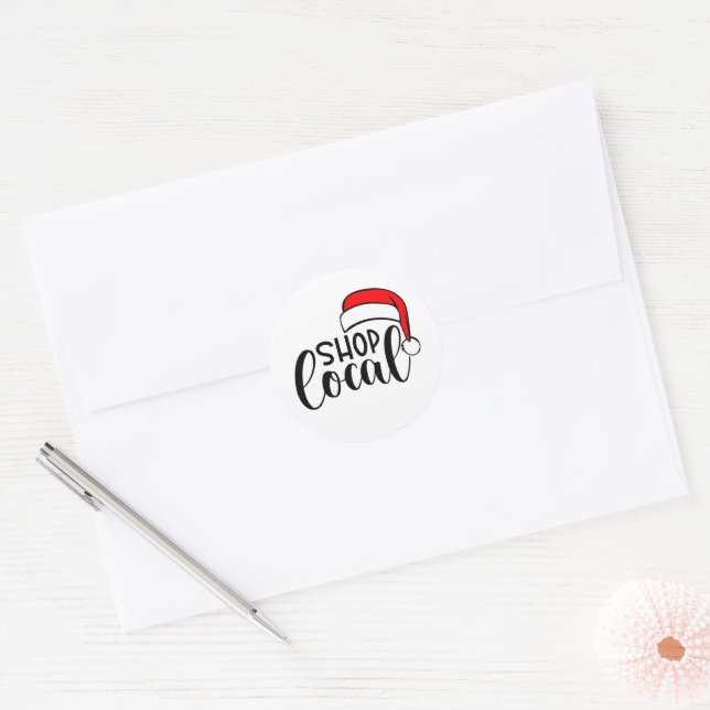 festive Christmas shop local word art Classic Round Sticker (Envelope)