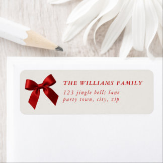 FESTIVE CHRISTMAS simple modern red ribbon bow Label