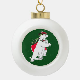Festive Christmas Skating Polar Bear Wildlife Ceramic Ball Christmas Ornament