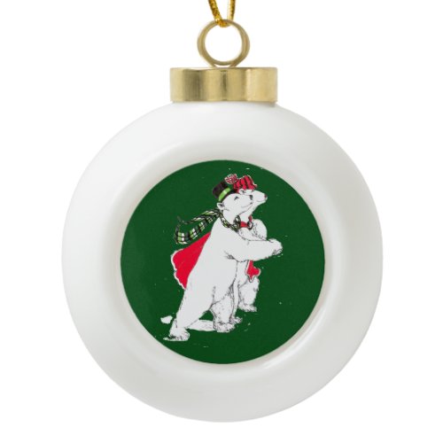 Festive Christmas Skating Polar Bear Wildlife Ceramic Ball Christmas Ornament