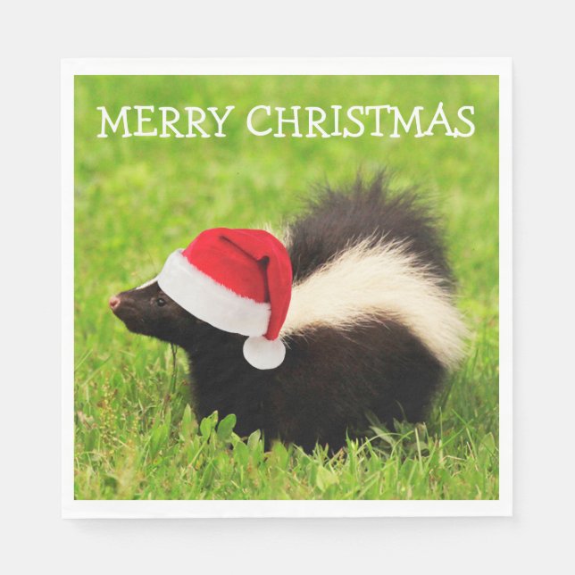 Festive Christmas Skunk Holiday Napkins (Front)