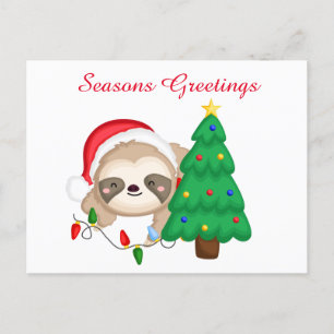 Festive Christmas sloth add greeting Holiday Postcard