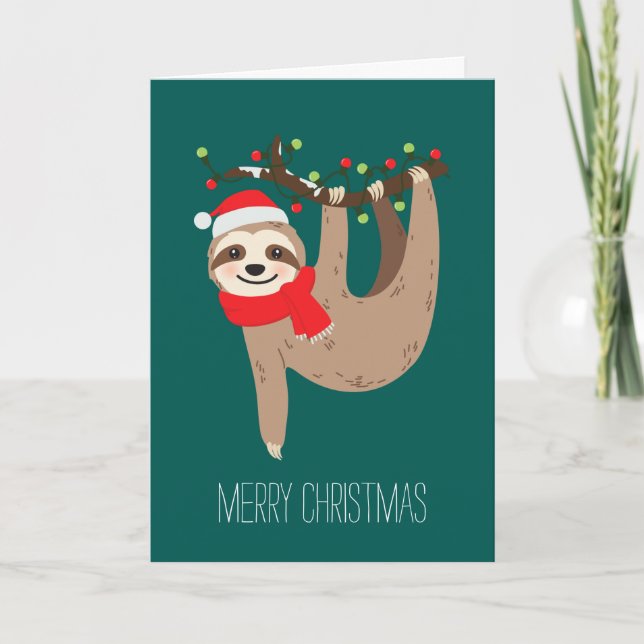 Festive Christmas Sloth Custom Photo Holiday Card (Front)