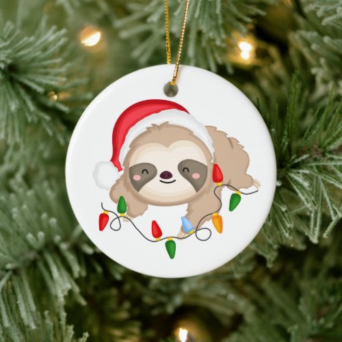 Festive Christmas sloth lover Holiday Ceramic Ornament