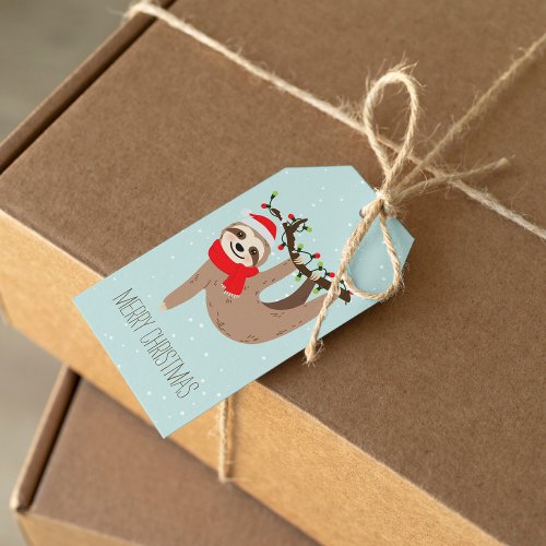 Festive Christmas Sloth Personalized Gift Tags
