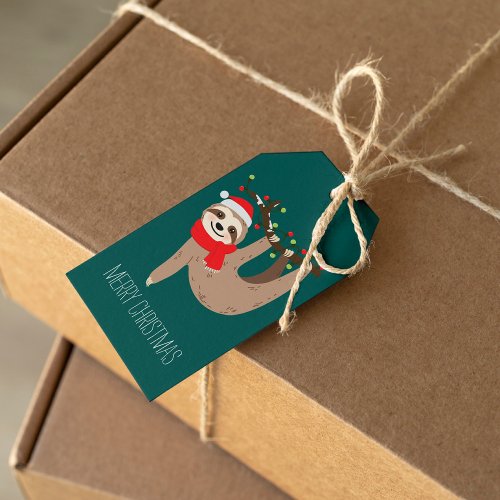 Festive Christmas Sloth Personalized Gift Tags