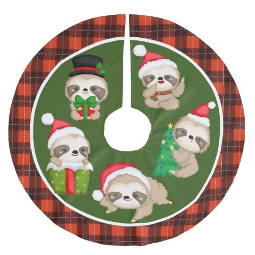 Festive Christmas sloths Holiday decor Brushed Polyester Tree Skirt