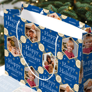 Festive Christmas Snowflake Photo Traditional Blue Large Gift Bag