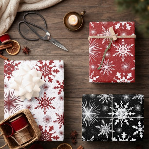 Festive Christmas Snowflakes And Sparkles Wrapping Paper Sheets