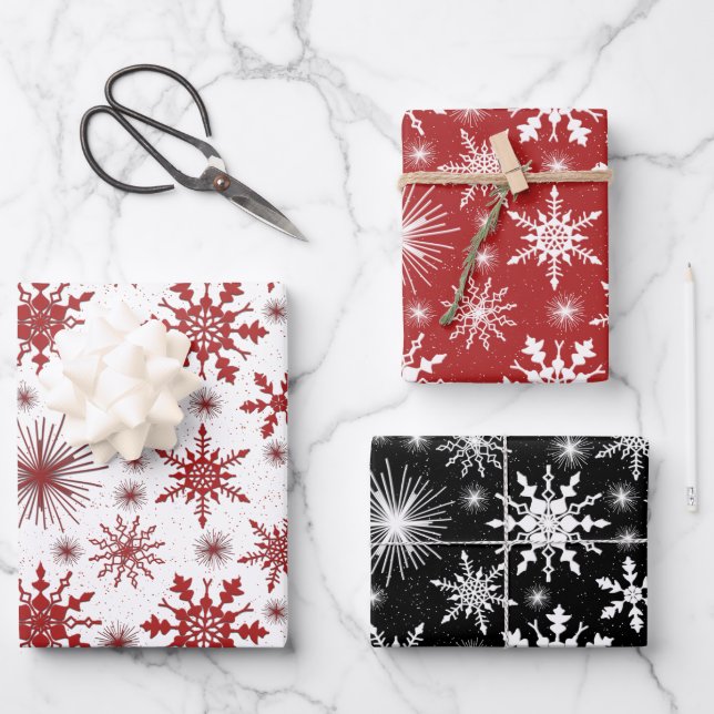 Festive Christmas Snowflakes And Sparkles Wrapping Wrapping Paper Sheets (Front)